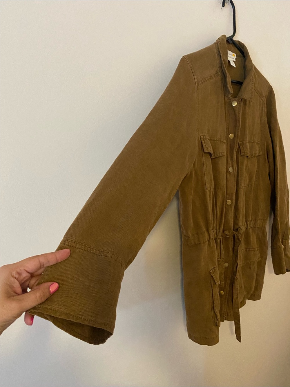 C&C California linen blend Women's Tan Drawstring Utility Jacket size Large - Picture 5 of 8